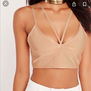 Missguided camel bandage criss cross crop top